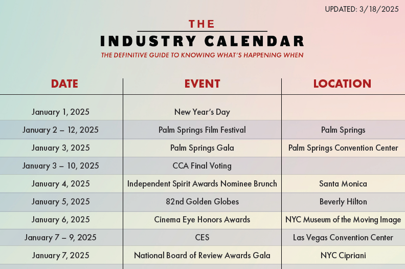 The Industry Calendar ($99/Year)